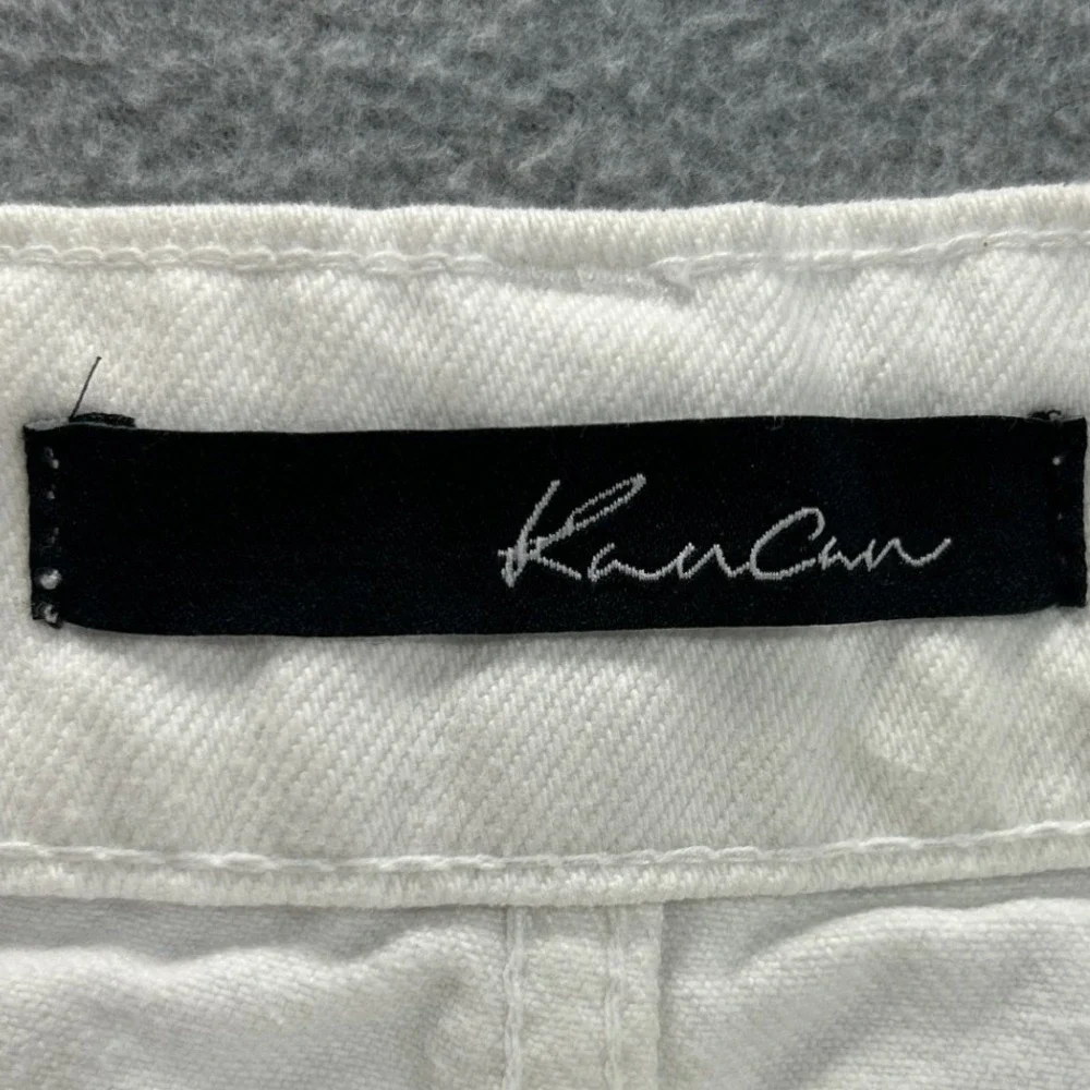 KanCan High Rise Distressed Denim Shorts Womens Medium White Raw Frayed Hem